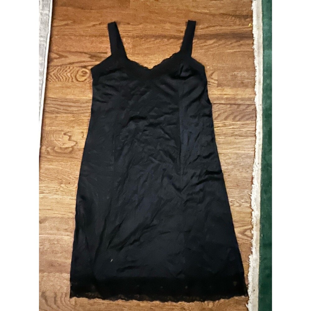 Vintage 1960’s Black Lace Trim Slip First Love Made in USA sz 38